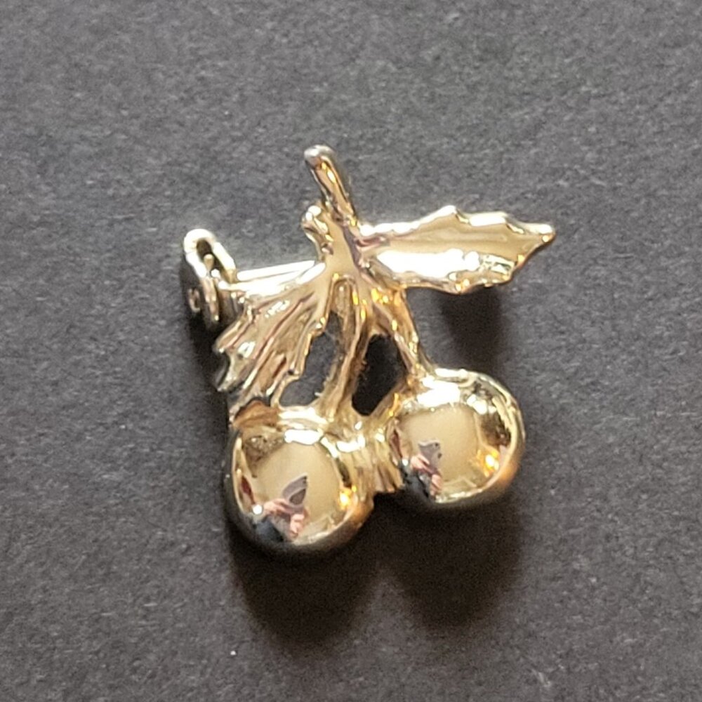 Vintage Gold-Tone Cherry Brooch Pin With Leaf Design